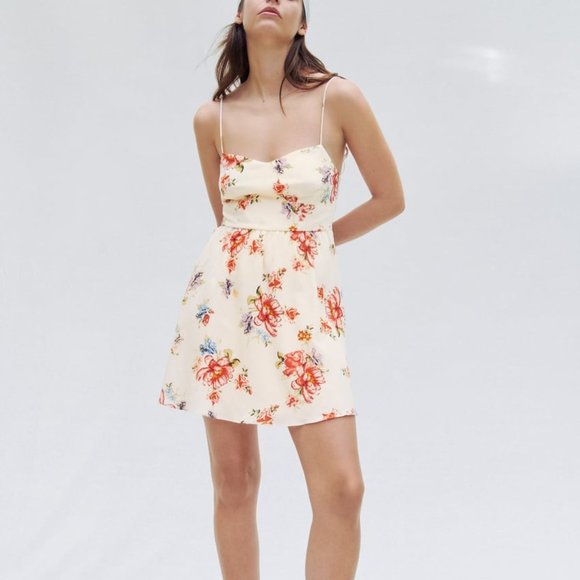 NEW ZARA PRINTED CORSET STYLE DRESS LINEN SPAGHETTI STRAPS WOMENS SIZE M - Picture 1 of 6